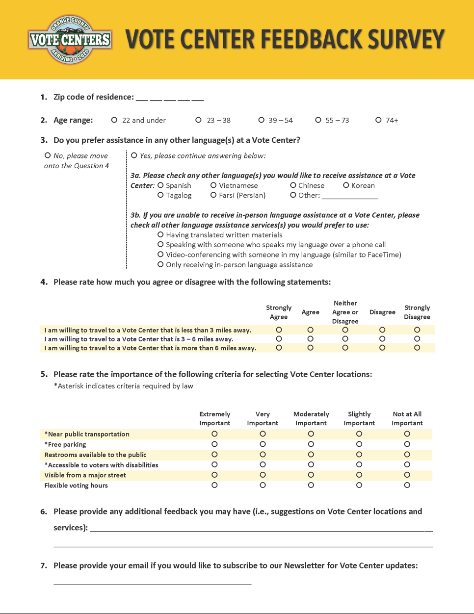 English Vote Center Feedback Survey