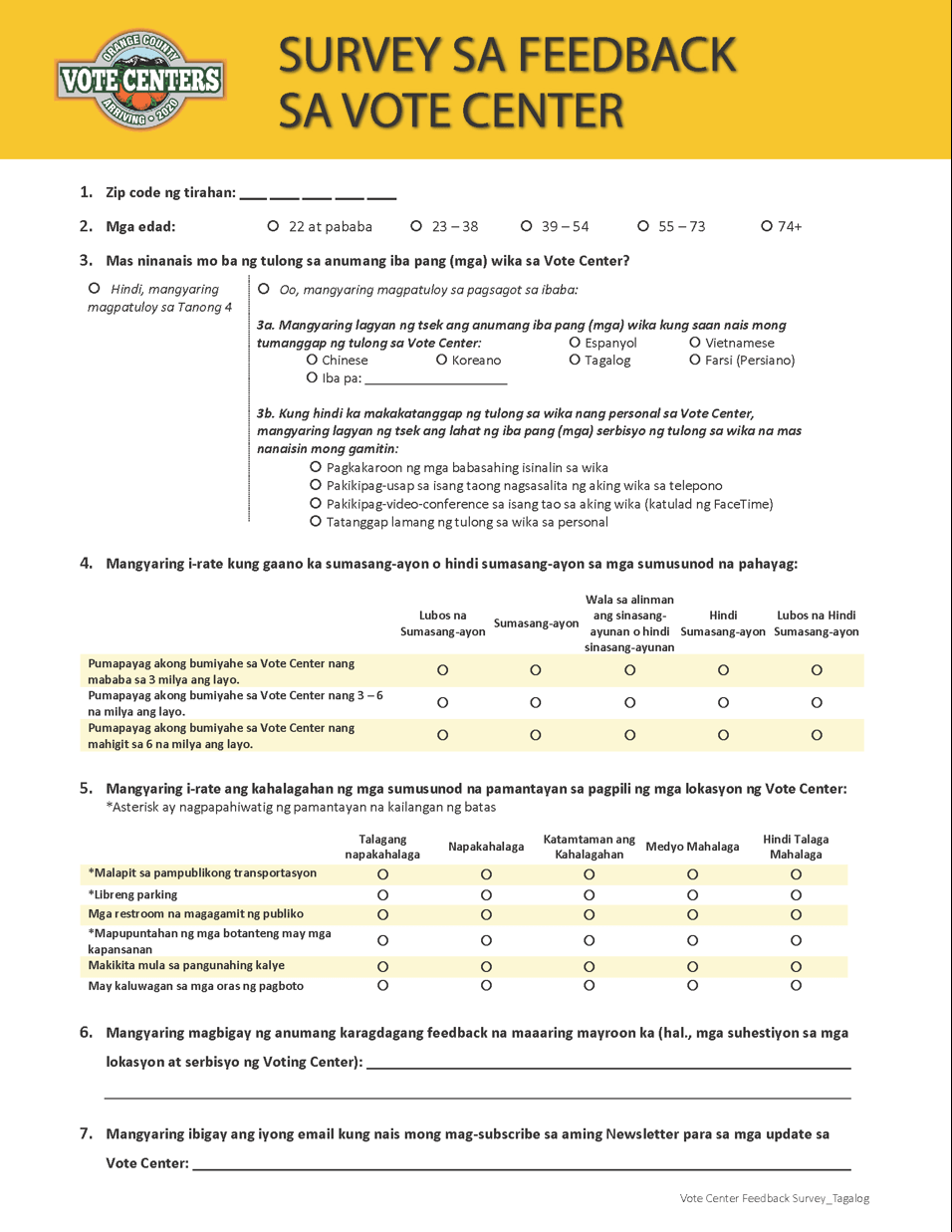 Tagalog Vote Center Feedback Survey