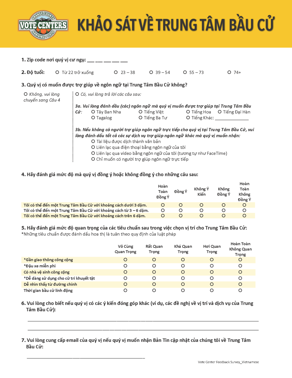 Vietnamese Vote Center Feedback Survey