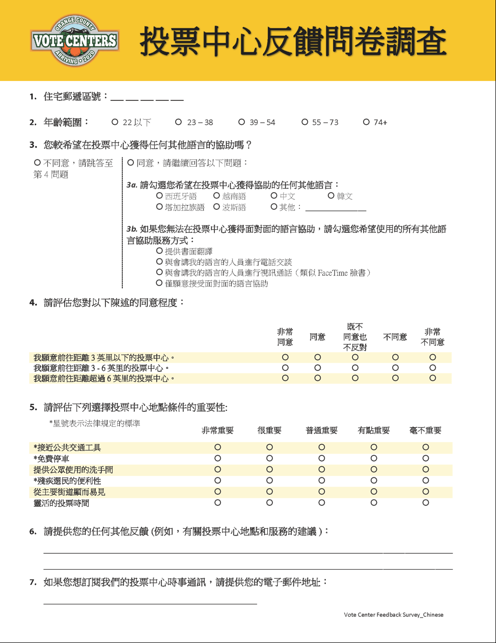 Chinese Vote Center Feedback Survey